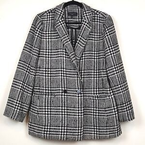 Talbot's Houndstooth Plaid Double Breasted Wool Blend Coat